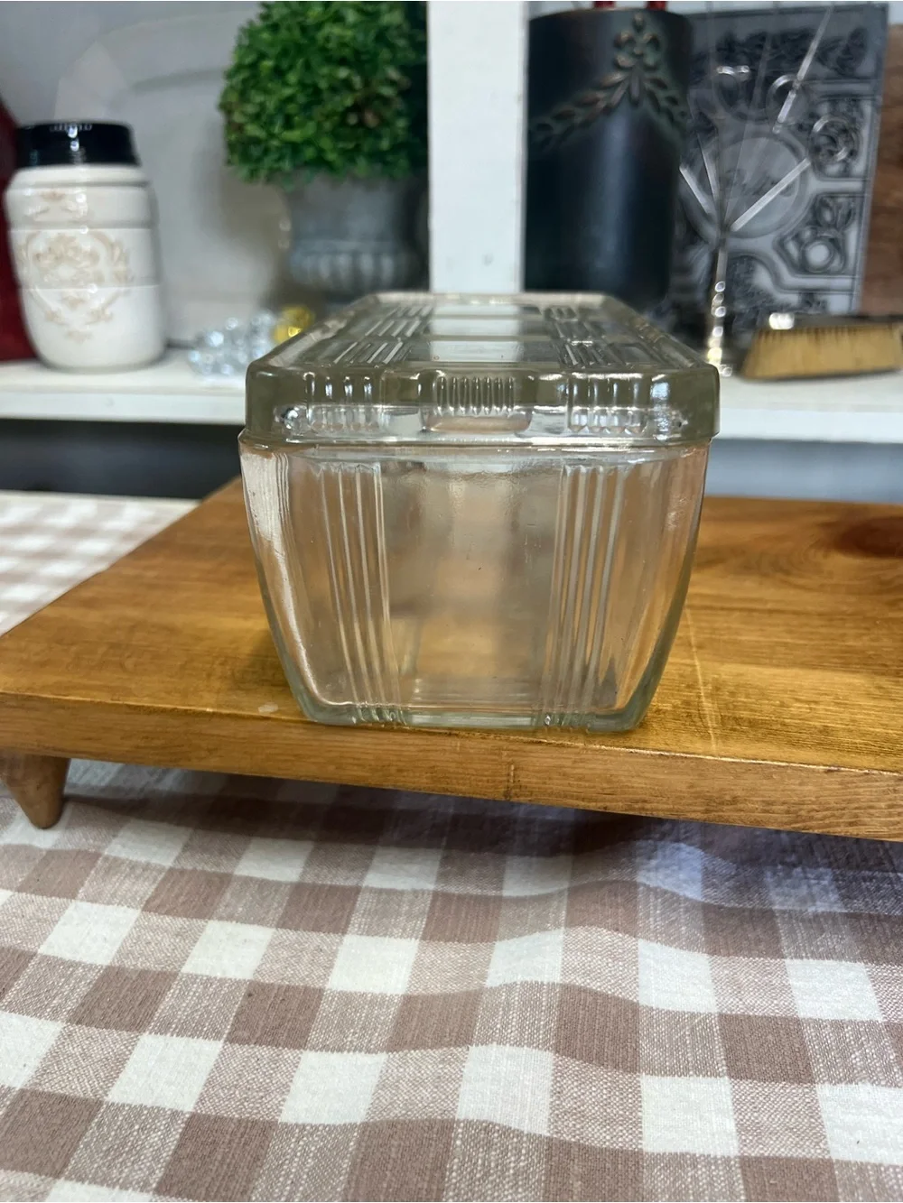 Vintage Hazel atlas criss cross refrigerator dish glass lidded storage